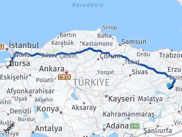 Tunceli Osmangazi Bursa Arası Kaç Km - Yol Haritası