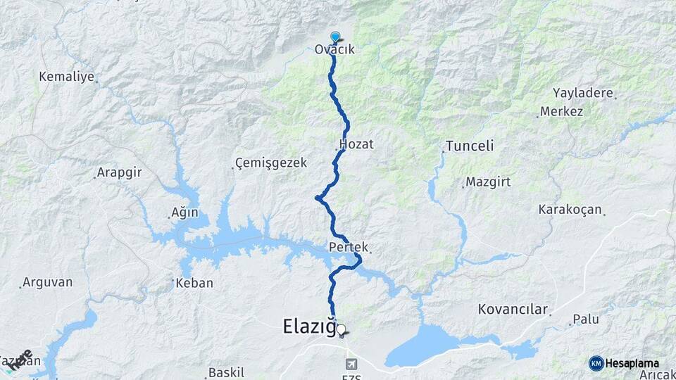 Tunceli Ovacık Elazığ Arası Kaç Km - Yol Haritası