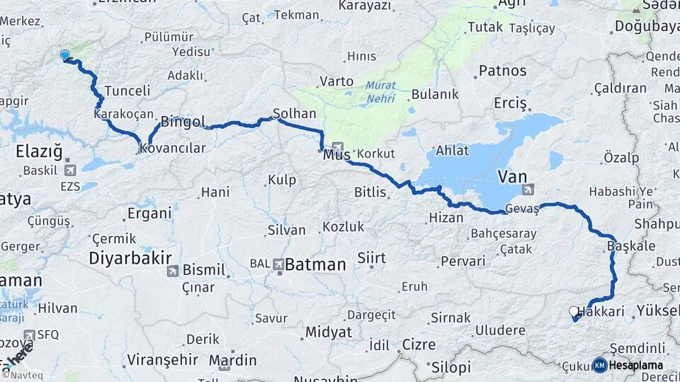 Tunceli Ovacık Hakkari Arası Kaç Km - Yol Haritası