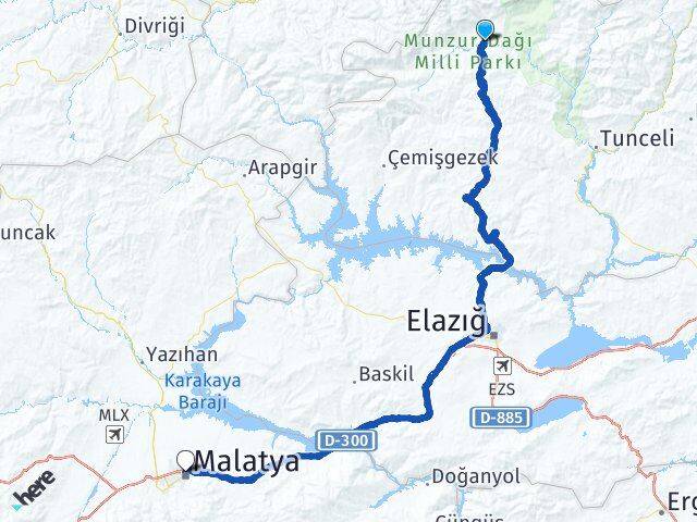 Tunceli Ovacık Malatya Arası Kaç Km - Yol Haritası