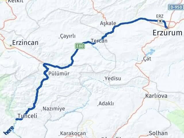 Tunceli Palandöken Erzurum Arası Kaç Km - Yol Haritası