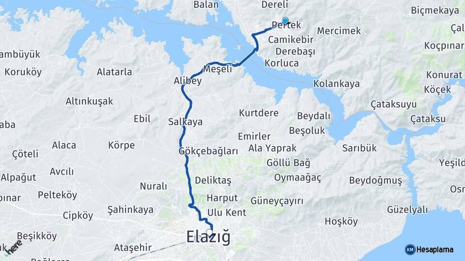 Tunceli Pertek Elazığ Arası Kaç Km - Yol Haritası