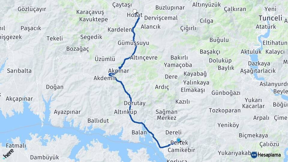 Tunceli Pertek Hozat Arası Kaç Km - Yol Haritası