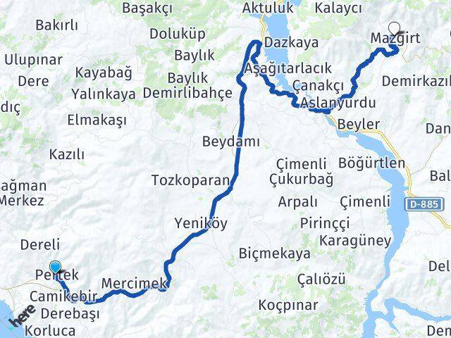 Tunceli Pertek Mazgirt Arası Kaç Km - Yol Haritası