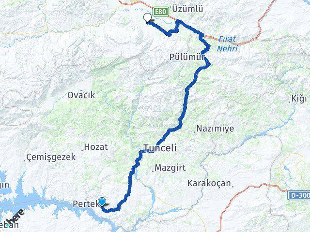 Tunceli Pertek Munzur Erzincan Arası Kaç Km - Yol Haritası