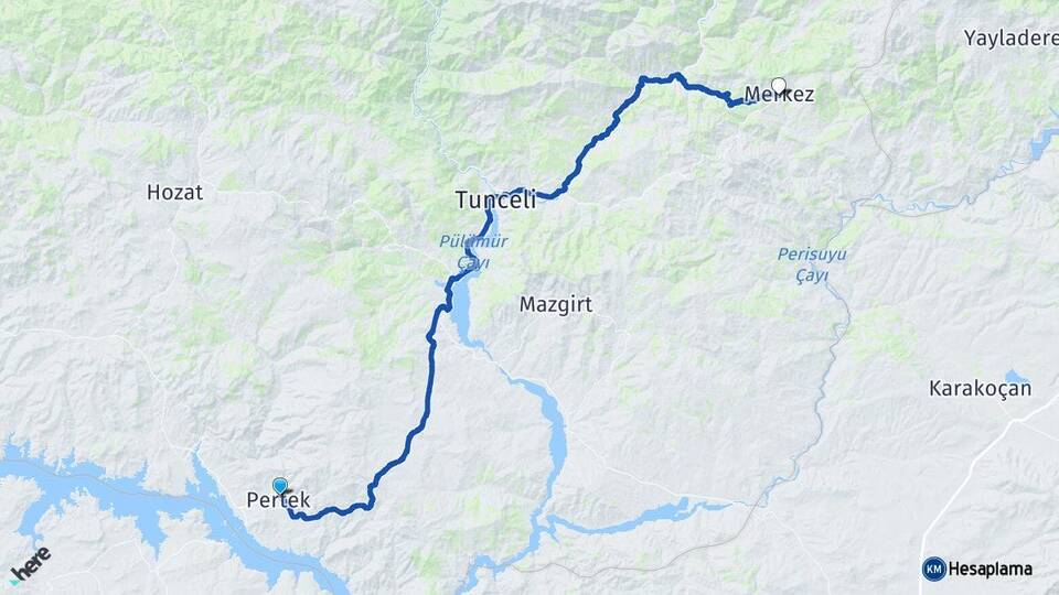 Tunceli Pertek Nazımiye Arası Kaç Km - Yol Haritası