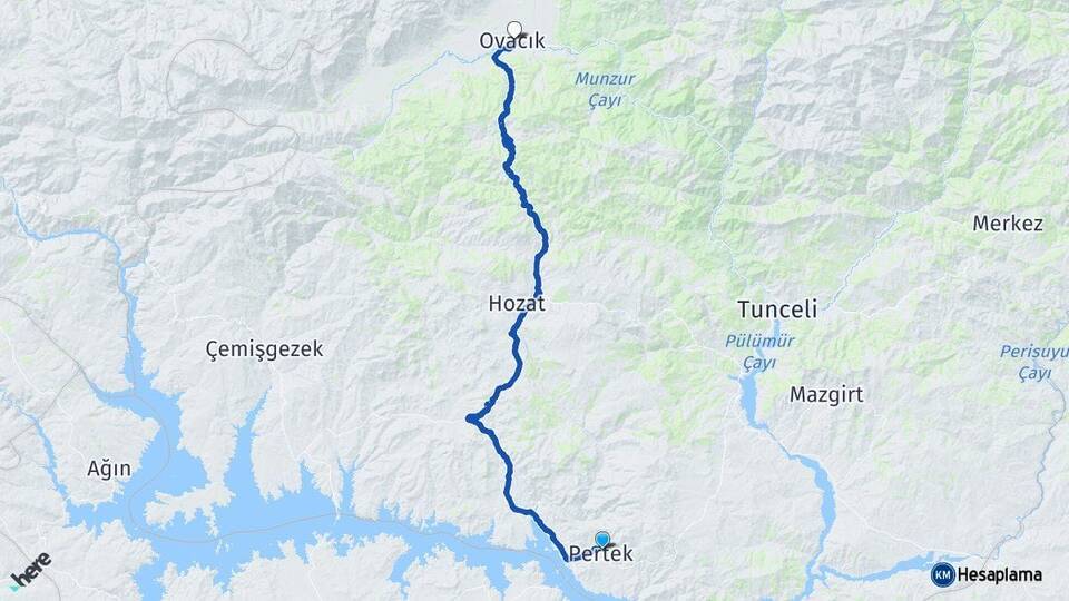 Tunceli Pertek Ovacık Arası Kaç Km - Yol Haritası