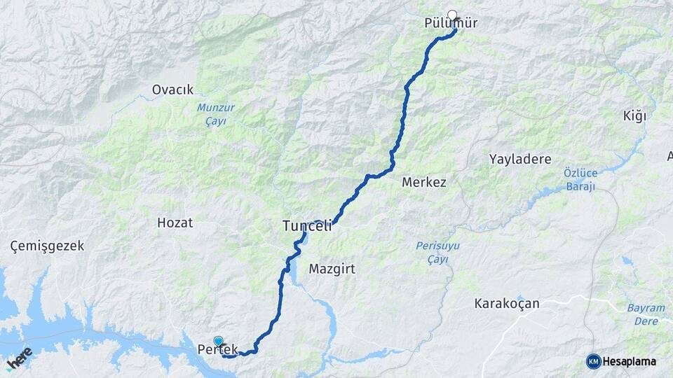 Tunceli Pertek Pülümür Arası Kaç Km - Yol Haritası