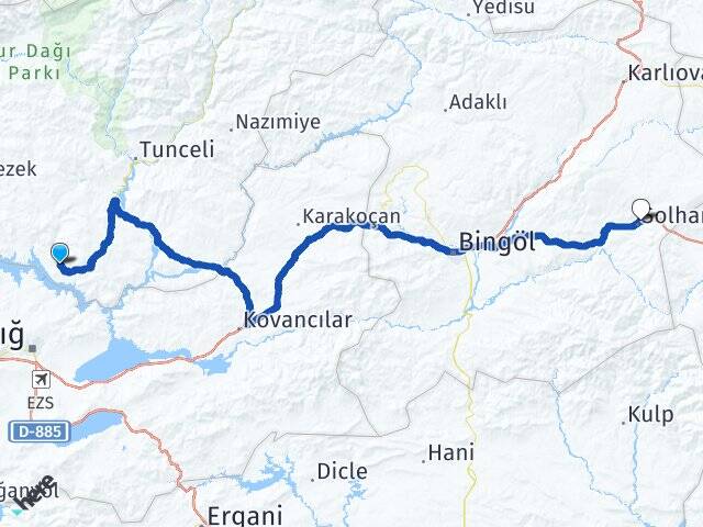 Tunceli Pertek Solhan Bingöl Arası Kaç Km - Yol Haritası