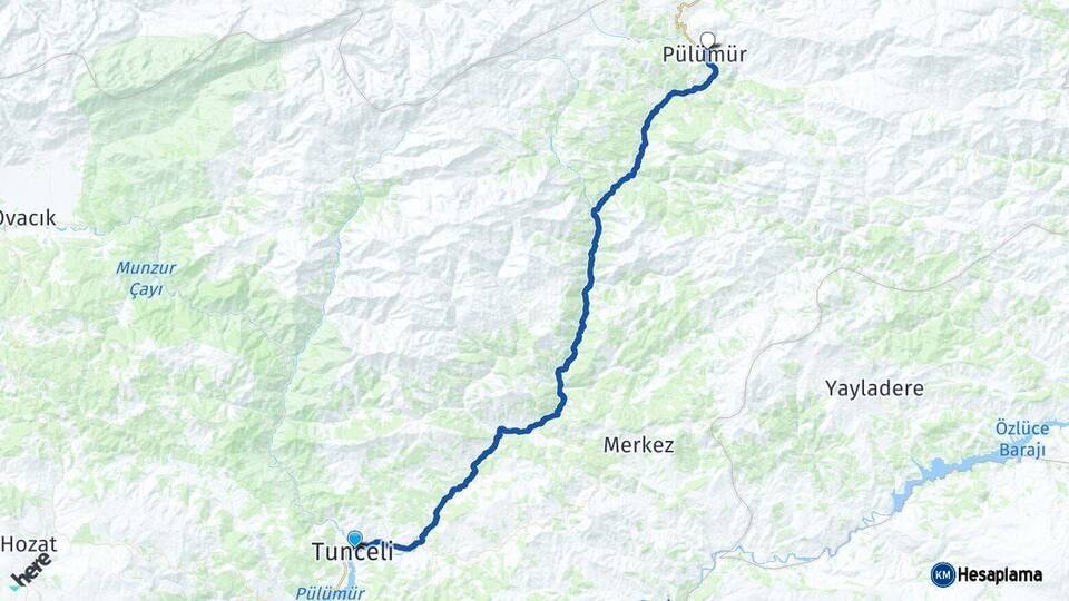 Tunceli Pülümür Arası Kaç Km - Yol Haritası