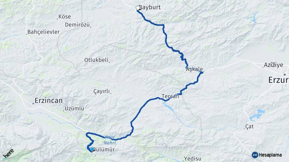 Tunceli Pülümür Bayburt Arası Kaç Km - Yol Haritası