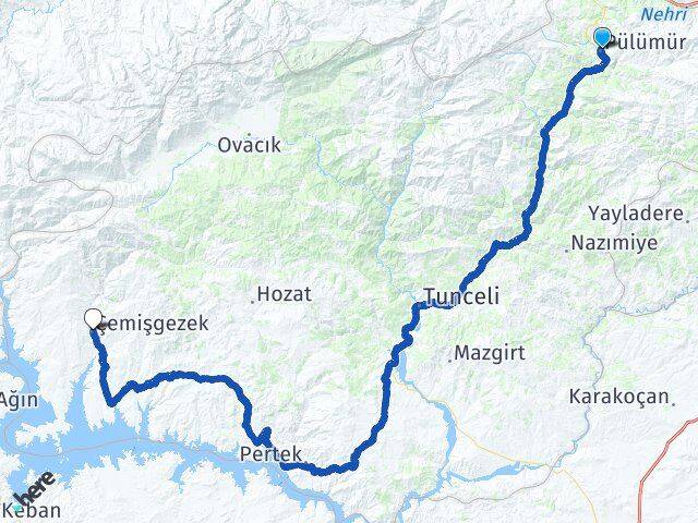 Tunceli Pülümür Çemişgezek Arası Kaç Km - Yol Haritası