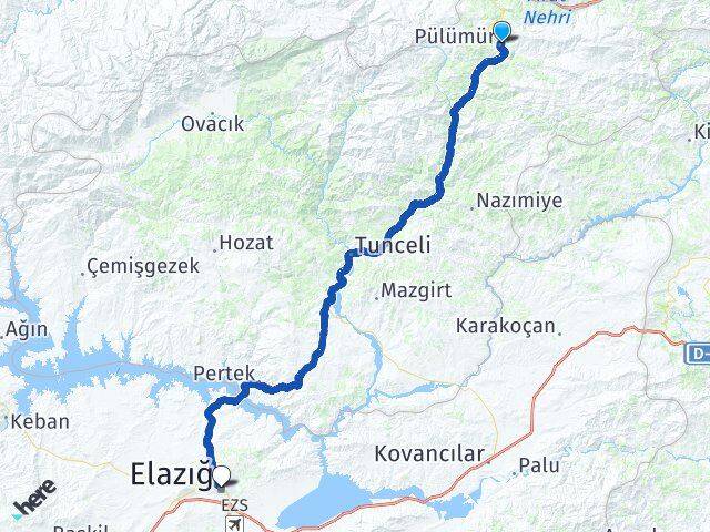 Tunceli Pülümür Elazığ Arası Kaç Km - Yol Haritası