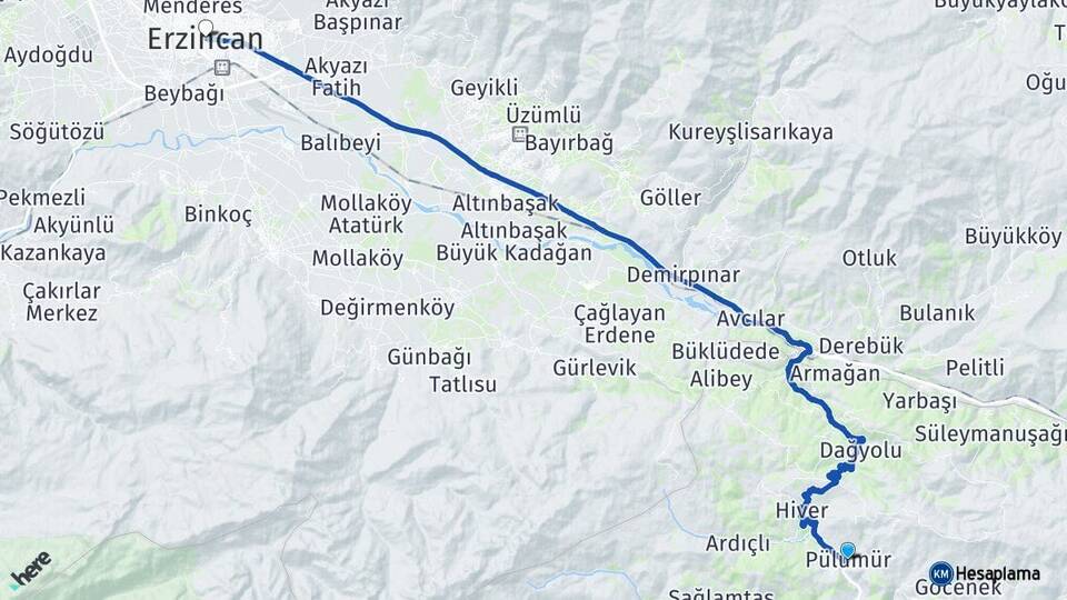 Tunceli Pülümür Erzincan Arası Kaç Km - Yol Haritası