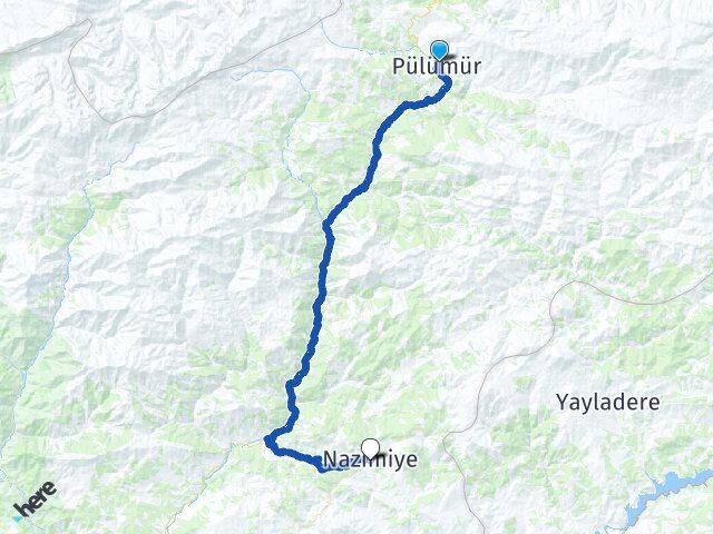 Tunceli Pülümür Nazımiye Arası Kaç Km - Yol Haritası
