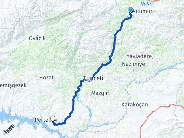 Tunceli Pülümür Pertek Arası Kaç Km - Yol Haritası