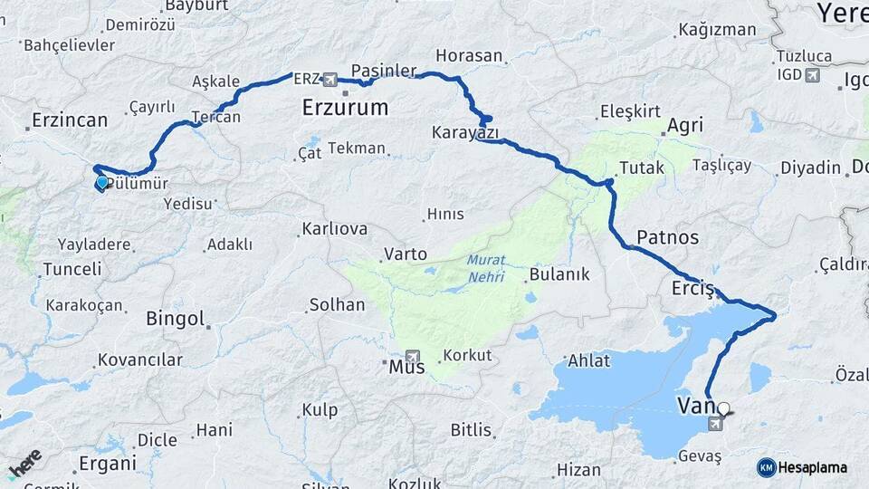 Tunceli Pülümür Van Arası Kaç Km - Yol Haritası