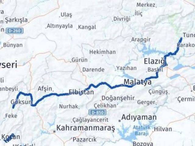 Tunceli Saimbeyli Adana Arası Kaç Km - Yol Haritası