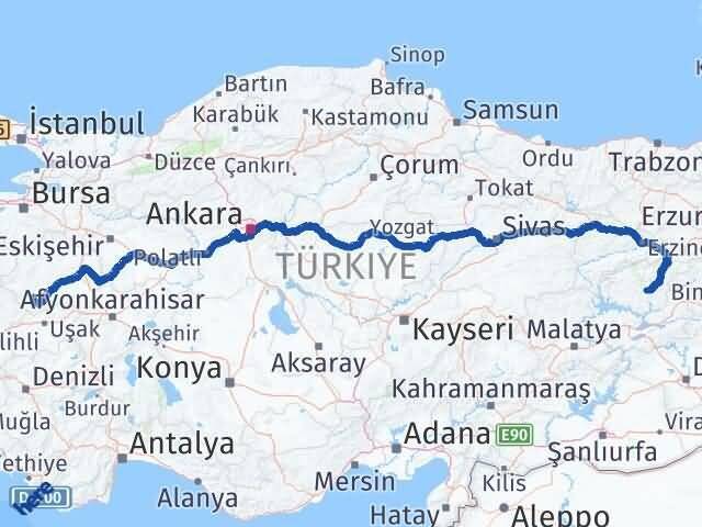 Tunceli Şaphane Kütahya Arası Kaç Km - Yol Haritası