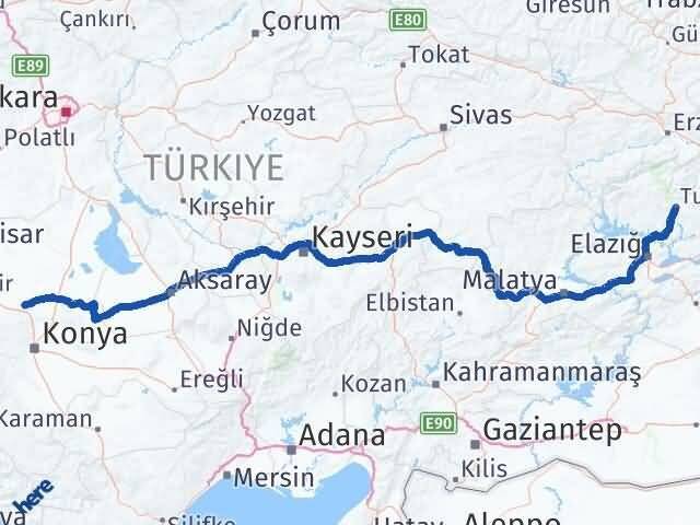 Tunceli Sarayönü Konya Arası Kaç Km - Yol Haritası