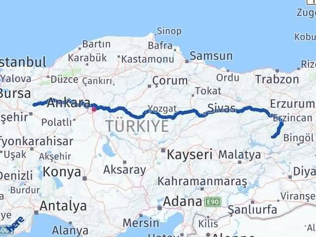 Tunceli Sarıcakaya Eskişehir Arası Kaç Km - Yol Haritası