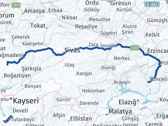 Tunceli Sarıkaya Yozgat Arası Kaç Km - Yol Haritası