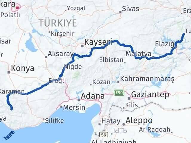 Tunceli Sarıveliler Karaman Arası Kaç Km - Yol Haritası