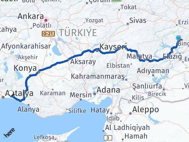 Tunceli Serik Antalya Arası Kaç Km - Yol Haritası