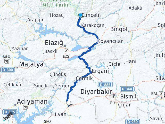 Tunceli Siverek Şanlıurfa Arası Kaç Km - Yol Haritası