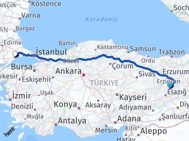 Tunceli Süleymanpaşa Tekirdağ Arası Kaç Km - Yol Haritası