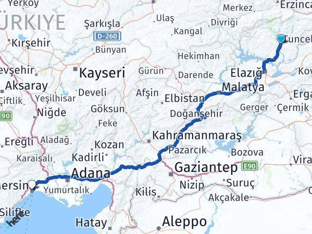 Tunceli Toroslar Mersin Arası Kaç Km - Yol Haritası