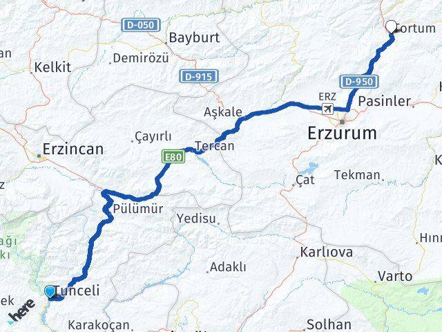 Tunceli Tortum Erzurum Arası Kaç Km - Yol Haritası