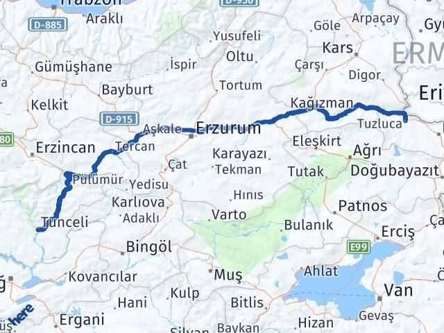 Tunceli Tuzluca Iğdır Arası Kaç Km - Yol Haritası