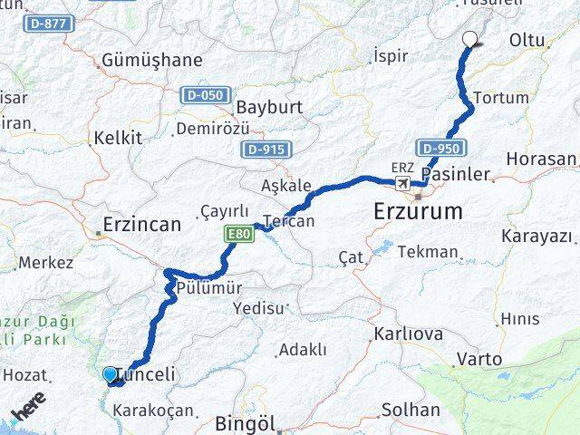 Tunceli Uzundere Erzurum Arası Kaç Km - Yol Haritası