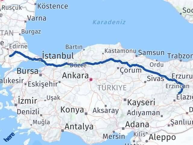 Tunceli Uzunköprü Edirne Arası Kaç Km - Yol Haritası