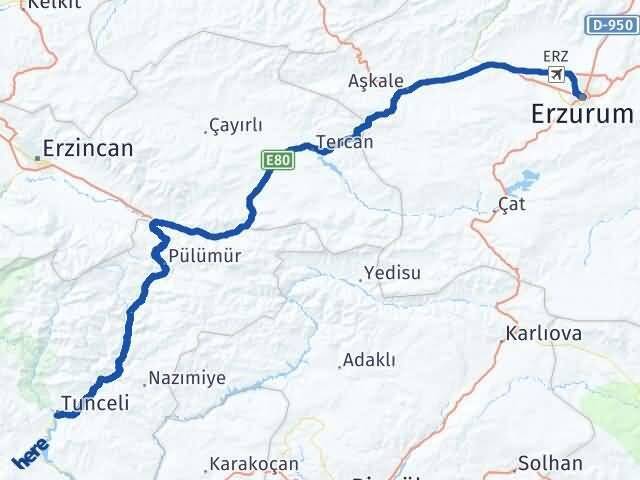 Tunceli Yakutiye Erzurum Arası Kaç Km - Yol Haritası
