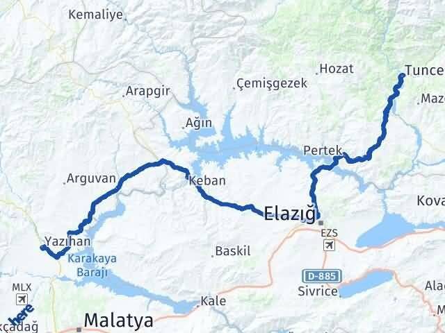 Tunceli Yazıhan Malatya Arası Kaç Km - Yol Haritası