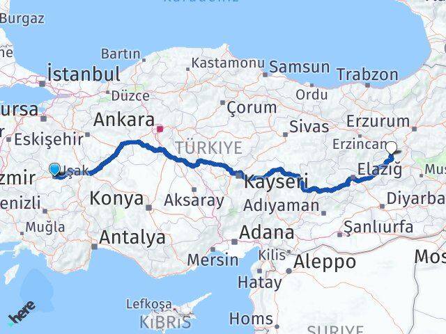 Uşak Adaklı Bingöl Arası Kaç Km - Yol Haritası
