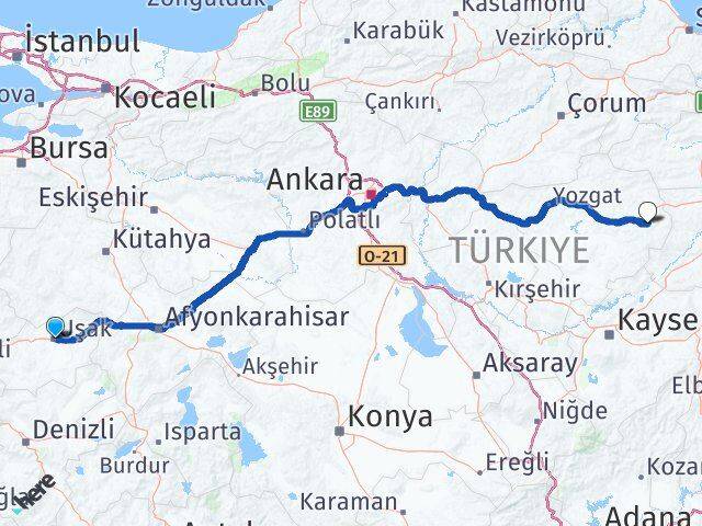 Uşak Akdağmadeni Yozgat Arası Kaç Km - Yol Haritası