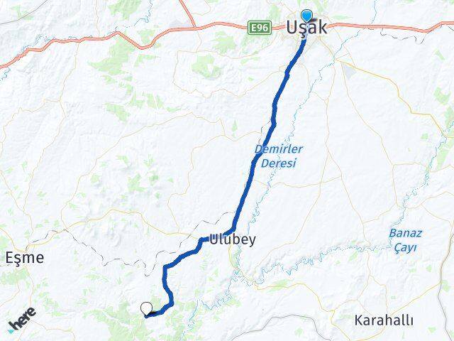 Uşak Aksaz Ulubey Arası Kaç Km - Yol Haritası