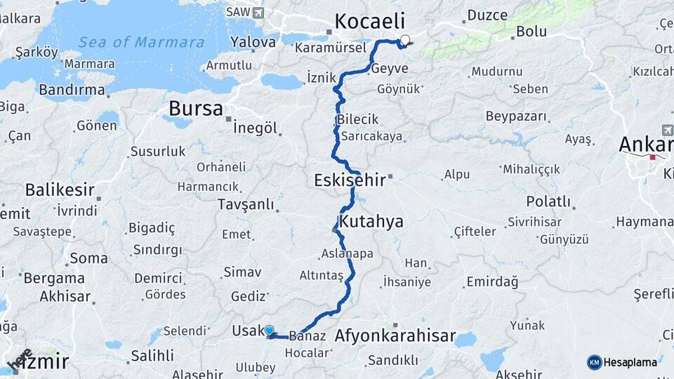 Uşak Akyazı Sakarya Arası Kaç Km - Yol Haritası