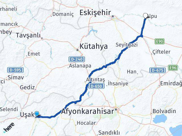 Uşak Alpu Eskişehir Arası Kaç Km - Yol Haritası