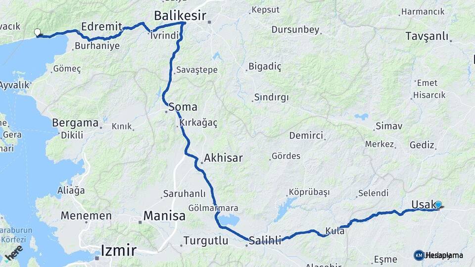 Uşak Altınoluk Edremit Balıkesir Arası Kaç Km - Yol Haritası