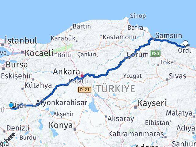Uşak Altınordu Arası Kaç Km - Yol Haritası