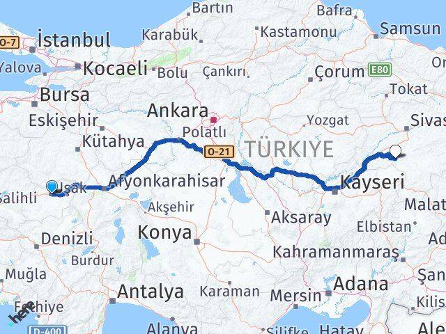 Uşak Altınyayla Sivas Arası Kaç Km - Yol Haritası