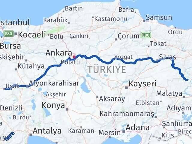 Uşak Arapgir Malatya Arası Kaç Km - Yol Haritası