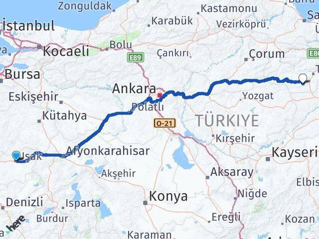 Uşak Artova Tokat Arası Kaç Km - Yol Haritası