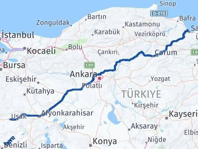 Uşak Atakum Samsun Arası Kaç Saat? Yol Haritası, Yakıt, Rota ve Mesafe Hesaplama Uşak Atakum Samsun Arası Kaç Km? Kaç Saat? Yol Haritası