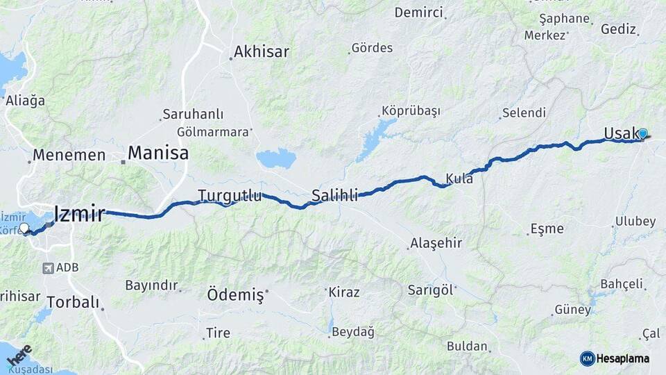 Uşak Balçova İzmir Arası Kaç Km - Yol Haritası