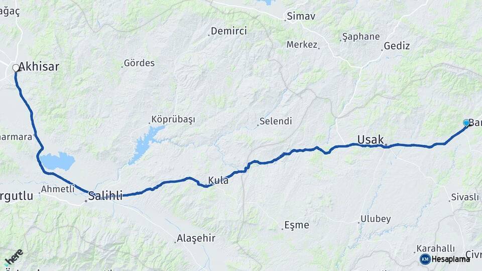 Uşak Banaz Akhisar Manisa Arası Kaç Km - Yol Haritası